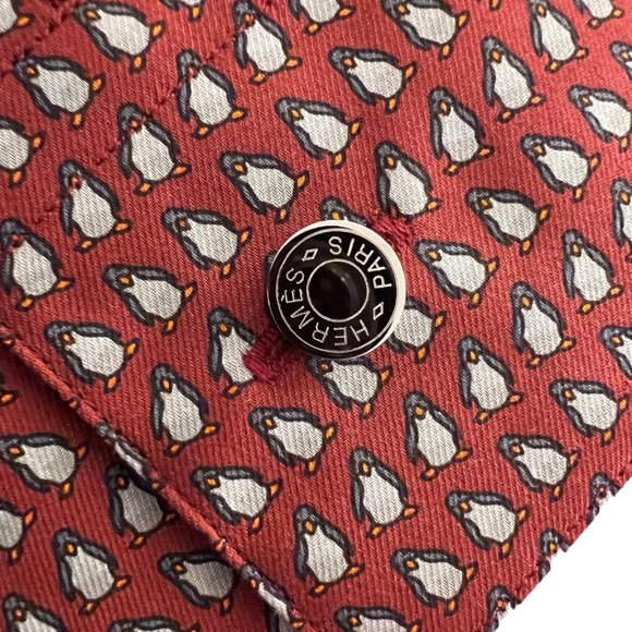 Hermes Penguin Imprinted Fitted Cotton Shirt 15 1/2 39 Blackcurrant France NWT - Picture 7 of 10